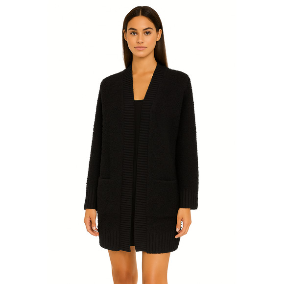 Barefoot Dreams CozyChic Ribbed Knit Trim Cardigan in Black NEW Size 2X